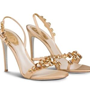 Rene Caovilla Gold Crystal Embellished Heels